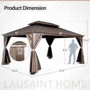 LAUSAINT HOME 12' x 16' Hardtop Patio Gazebo, 2-Tier Permanent Aluminum Hardtop with Mosquito Net and Privacy Curtain