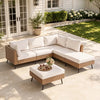 Lausaint Home 6 Pieces Outdoor Furniture Set, Patio Rattan Wicker Sectionals with 4 Chairs and 2 Ottomans, Beige Cushions