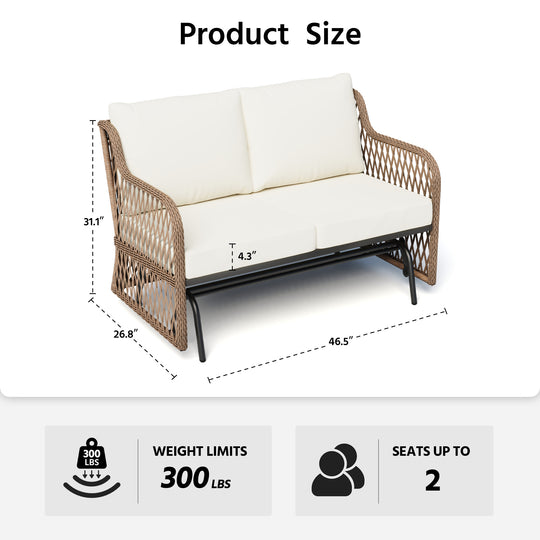 LAUSAINT HOME Outdoor Swing Glider Bench for 2 Person, Patio Furniture Rattan Chair with Beige Cushions