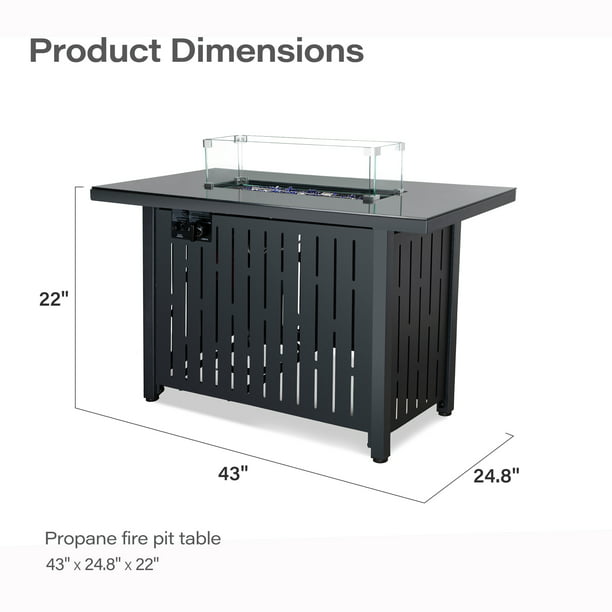 LAUSAINT HOME 43" Outdoor Fire Pit Table, 50,000 BTU Auto-Ignition Gas Fire Pit with Glass Wind Guard Propane(Metal)