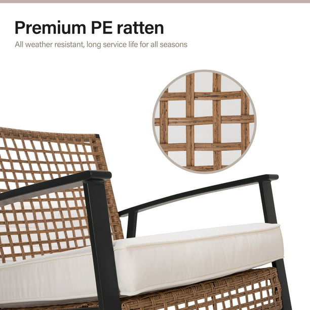 LAUSAINT HOME 3 Pieces Patio Outdoor Conversation Set with 2-Tier Coffee Table, PE Wicker and Metal (Beige)