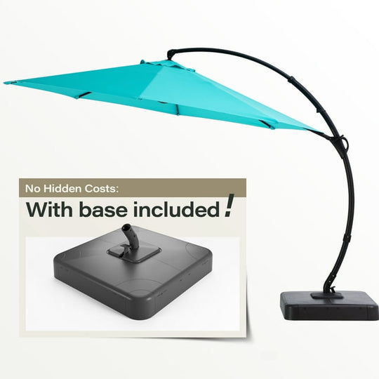 LAUSAINT HOME 12FT Deluxe Patio Umbrella with Base, Outdoor Large Hanging Cantilever Curvy Umbrella with 360°, Turquoise Blue