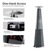 LAUSAINT HOME Hexagon Pyramid Patio Heater with Wheels, Quartz Glass Flame Heating 48,000 BTU & Cover