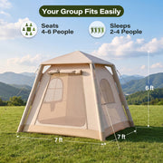 KAMEROUT Inflatable Tent 3 Person Glamping Tent with Easy Air Pump Setup, All-Weather Waterproof Oxford Luxury Blow Up Air Camping Tent with Mesh Window, Inflatable House, Khaki