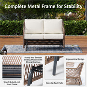 LAUSAINT HOME Outdoor Swing Glider Bench for 2 Person, Patio Furniture Rattan Chair with Beige Cushions