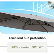 LAUSAINT HOME 10FT Patio Umbrella with LED Lights, Outdoor Large Cantilever Umbrella with 360° Rotation, Gray