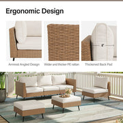 LAUSAINT HOME 6 Pieces Patio Conversation Set, Outdoor Sectional Wicker Sofa PE Rattan Furniture Set with Thick Cushions, Beige