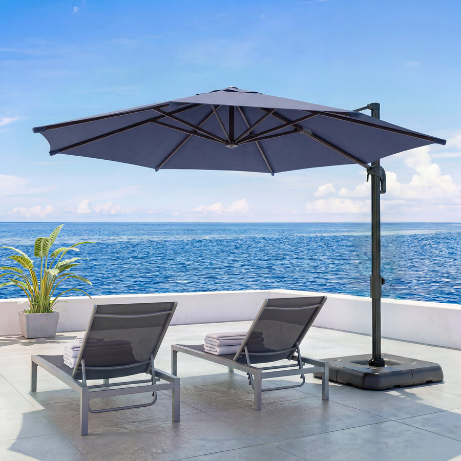 LAUSAINT HOME Round Patio Umbrella, Outdoor Large Cantilever Round Windproof Patio Offset Umbrella with 360° Rotation for Backyard, Navy Blue