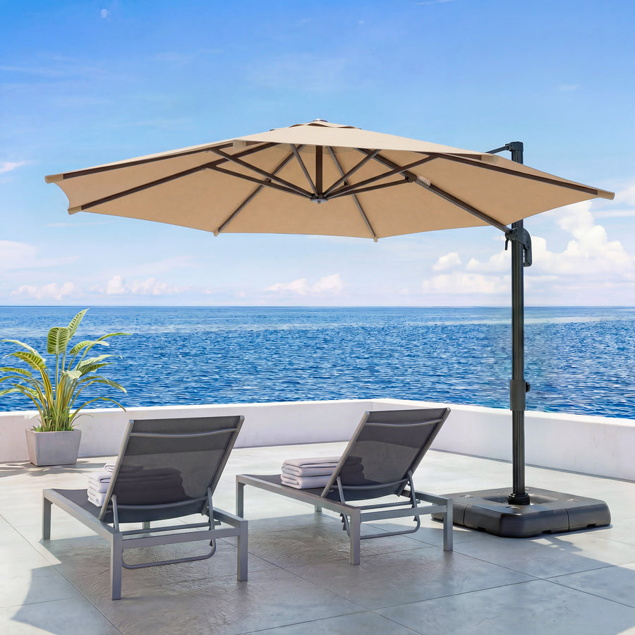 LAUSAINT HOME Patio Umbrella, Outdoor Large Cantilever Windproof Patio Offset Umbrella with 360° Rotation for Backyard, Beige