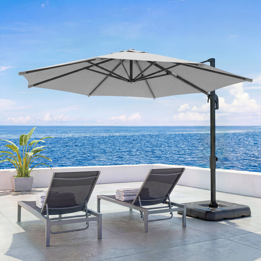 LAUSAINT HOME 10 Feet Patio Umbrella, Outdoor Large Cantilever Round Windproof Patio Offset Umbrella with 360° Rotation for Backyard, Gray