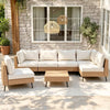 Lausaint Home 7 Pieces Outdoor Furniture Set, Patio Modern Rattan Wicker Sectionals with 6 Chairs and 1 Coffee Table, Beige Cushions