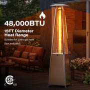 KAMEROUT 87'' Tall Pyramid Patio Heater with Wheels, Glass Tube Flame Heating 48000 BTU & Dust Cover