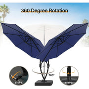 LAUSAINT HOME 12FT Sunbrella Patio Umbrella with Base, Large Hanging offset Cantilever Umbrella with 360°, Navy Blue