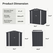 LAUSAINT HOME 6' x 4' Outdoor Storage Shed, Metal Shed Garden Tool Storage & Bicycle Storage with Lockable Door, Black