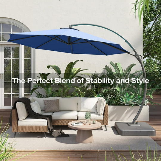 LAUSAINT HOME 11FT Deluxe Patio Umbrella with Base, Outdoor Large Hanging Cantilever Curvy Umbrella with 360°, Navy Blue