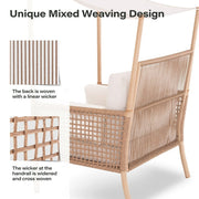 LAUSAINT HOME Outdoor Wicker Chair with Top Canopy for Sunshade, Oversized Patio Rattan Chair with Plush Beige Cushions