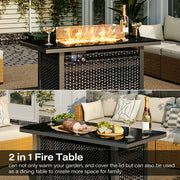 LAUSAINT HOME 43" Outdoor Fire Pit Table, 50,000 BTU Auto-Ignition Gas Fire Pit with Glass Wind Guard Propane(Rattan)