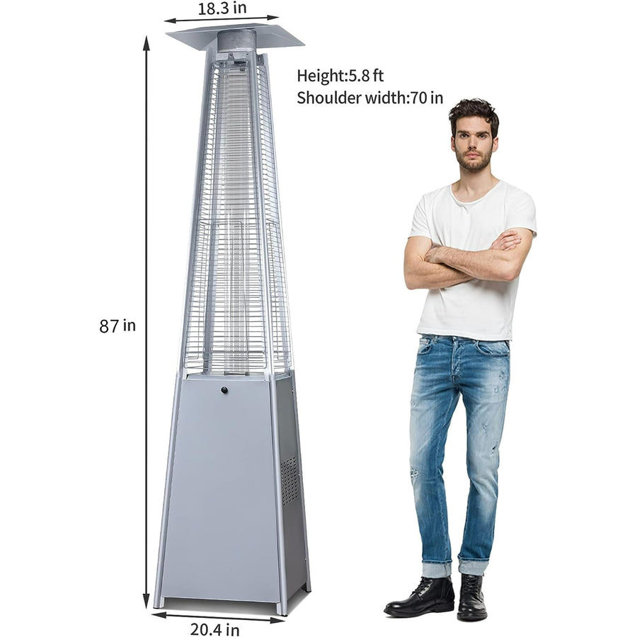 KAMEROUT 87'' Tall Pyramid Patio Heater with Wheels, Glass Tube Flame Heating 48000 BTU & Dust Cover