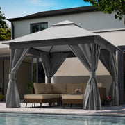 LAUSAINT HOME Patio Gazebo 10'x10' with Expansion Bolts, Double Roofs Outdoor Shelter Tent with Nettings and Privacy Screens (Gray)