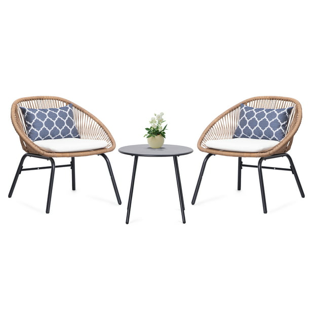 LAUSAINT HOME 3 Pieces Patio Bistro Set, Outdoor Bistro Set with Coffee Table for Patio & Garden, Brown Wicker