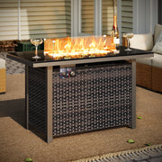 LAUSAINT HOME 43" Outdoor Fire Pit Table, 50,000 BTU Auto-Ignition Gas Fire Pit with Glass Wind Guard Propane(Rattan)
