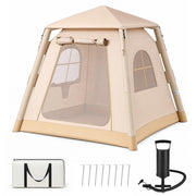 KAMEROUT Inflatable Tent 3 Person Glamping Tent with Easy Air Pump Setup, All-Weather Waterproof Oxford Luxury Blow Up Air Camping Tent with Mesh Window, Inflatable House, Khaki