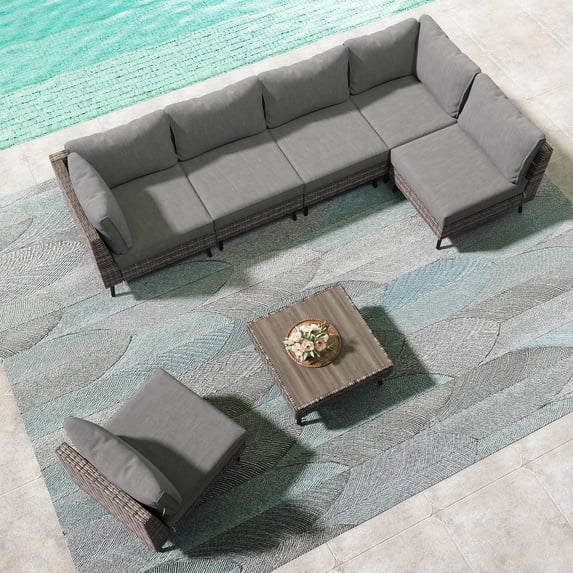 Lausaint Home 7-Piece Rattan Outdoor Sectionals with Sofa, Gray
