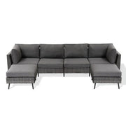 LAUSAINT HOME 6 Pieces Patio Conversation Set, Outdoor Sectional Wicker Sofa PE Rattan Furniture Set with Thick Cushions, Gray