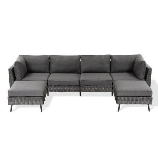 LAUSAINT HOME 6 Pieces Patio Conversation Set, Outdoor Sectional Wicker Sofa PE Rattan Furniture Set with Thick Cushions, Gray