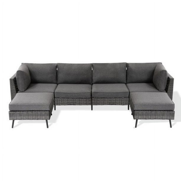 LAUSAINT HOME 6 Pieces Patio Conversation Set, Outdoor Sectional Wicker Sofa PE Rattan Furniture Set with Thick Cushions, Gray