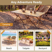 LAUSAINT HOME Khaki Foldable Camping Table, Roll-up Lightweight Steel Portable Outdoor Picnic Table