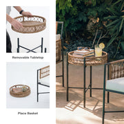LAUSAINT HOME 3 Piece Metal Outdoor Bistro Set with Side Table and 2 Chairs, Beige Cushions