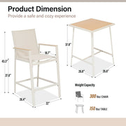 LAUSAINT HOME 3 Pieces Patio Bistro Set, All Weather Textilene Fabric, 2 Height Bar Stools with Wood Grain Top Coffee Table, Beige