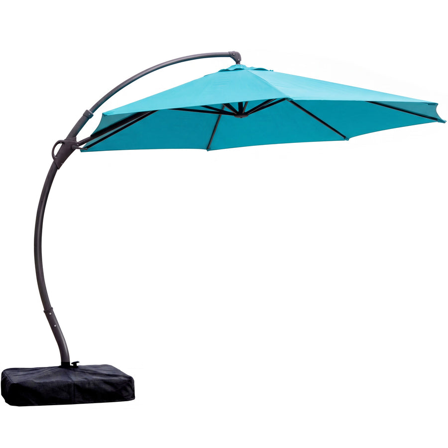 LAUSAINT HOME 11 FT Outdoor Patio Umbrella with Base, Aluminum Cantilever Umbrella with Crank, Turquoise Blue