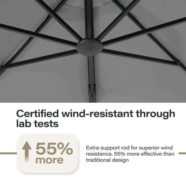 LAUSAINT HOME 12FT Deluxe Patio Umbrella with Base, Outdoor Large Hanging Cantilever Curvy Umbrella with 360°, Gray