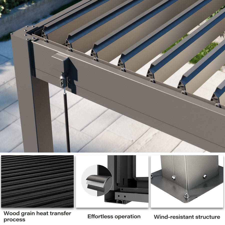 LAUSAINT HOME 10'x12' Outdoor Louvered Pergola, Heavy Duty Metal Pergola with Adjustable Roof & Integrated Drainage System for Patio Backyard Garden Poolside