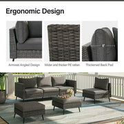 LAUSAINT HOME 6 Pieces Patio Conversation Set, Outdoor Sectional Wicker Sofa PE Rattan Furniture Set with Thick Cushions, Gray