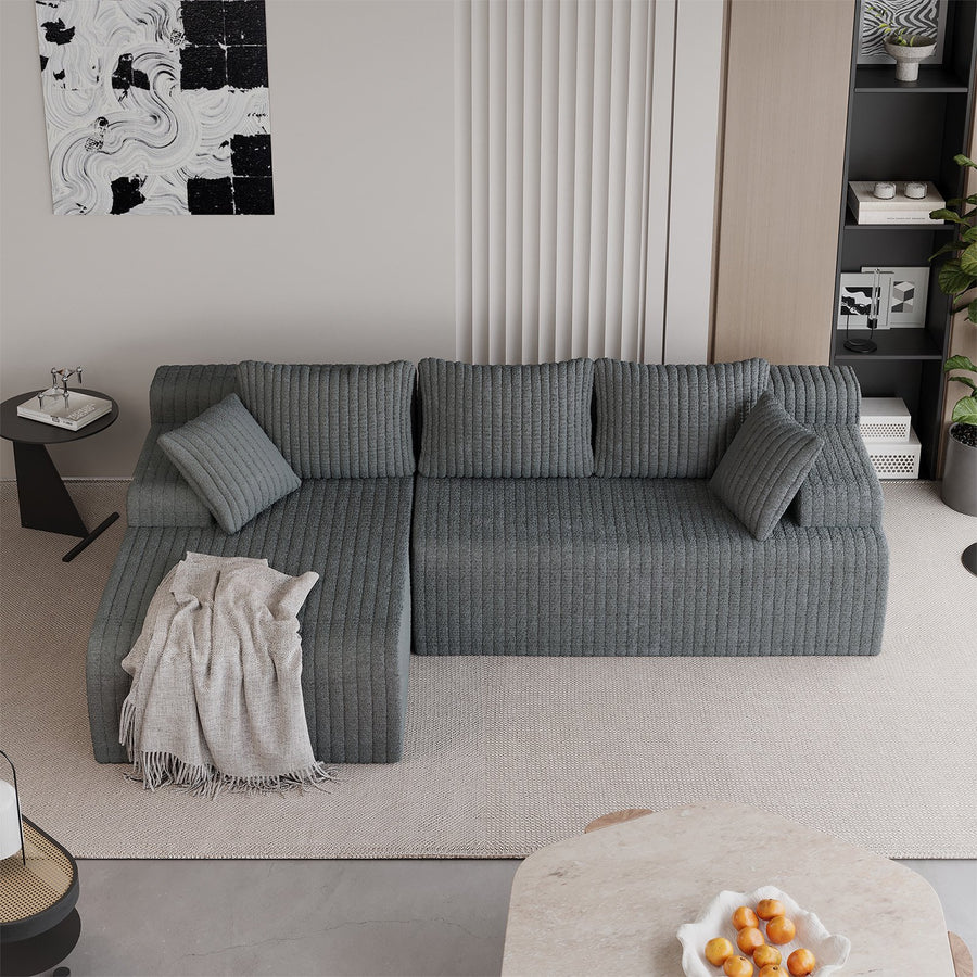 KAMEROUT 96" Boneless Sectional Sofa, L-Shaped Modular Cloud Couch with Deep Seat & Plush Corduroy Fabric(Gray, Left)