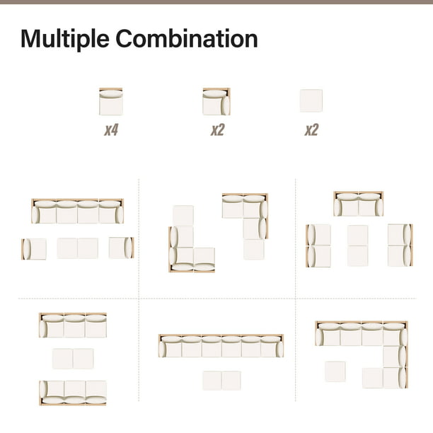 LAUSAINT HOME 8 Pieces Patio Conversation Set, Outdoor Sectional Wicker Sofa PE Rattan Furniture Set with Thick Cushions, Beige