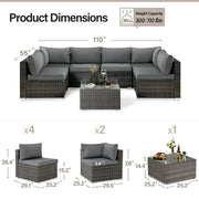 LAUSAINT HOME 7 Pieces Patio Conversation Set, Outdoor Sectional PE Rattan Wicker Conversation Seat (Gray)