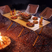 LAUSAINT HOME Khaki Foldable Camping Table, Roll-up Lightweight Steel Portable Outdoor Picnic Table