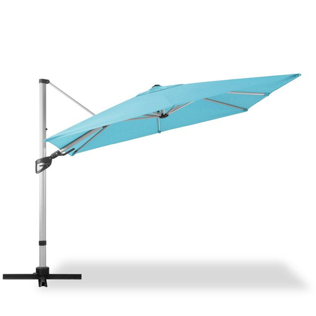 LAUSAINT HOME 10FT Patio Umbrella, Outdoor Large Cantilever Umbrella with 360° Rotation, Turquoise Blue