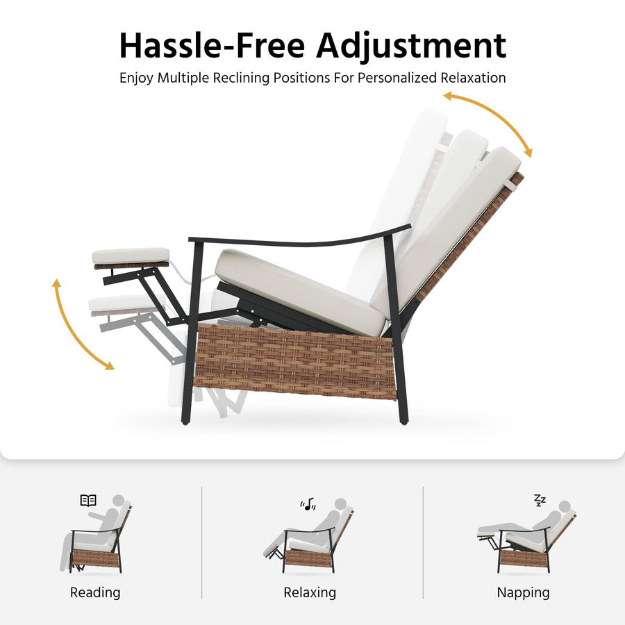 LAUSAINT HOME Outdoor Recliner Chair, Wicker Patio Lounge Chair with Adjustable Backrest & Footrest, Olefin Cushion