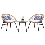 LAUSAINT HOME 3 Pieces Patio Bistro Set, Outdoor Bistro Set with Coffee Table for Patio & Garden, Brown Wicker