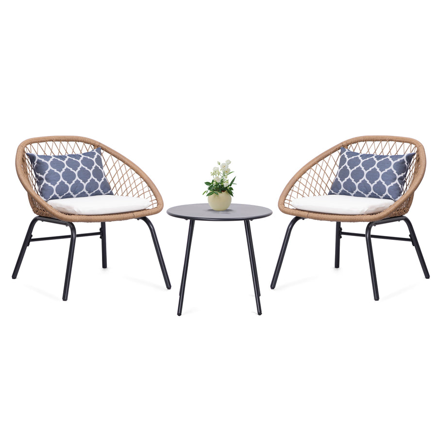LAUSAINT HOME 3 Pieces Patio Bistro Set, Outdoor Bistro Set with Coffee Table for Patio & Garden, Brown Wicker