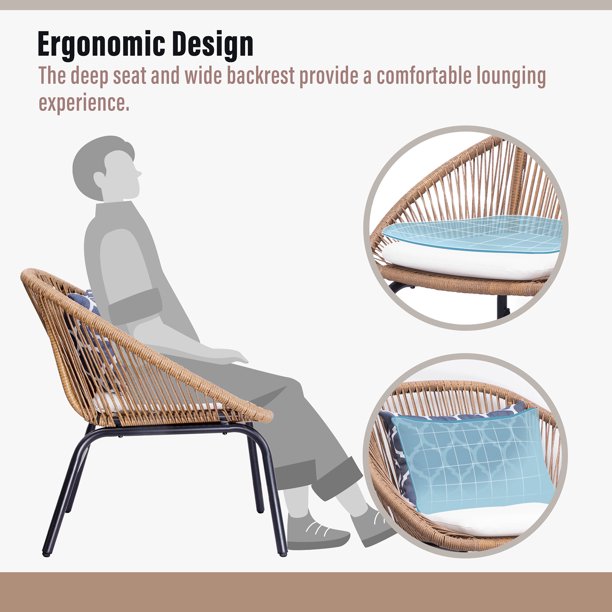 LAUSAINT HOME 3 Pieces Patio Bistro Set, Outdoor Bistro Set with Coffee Table for Patio & Garden, Brown Wicker