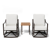 LAUSAINT HOME Outdoor Rocking Bistro Set, 3 Piece Patio Conversation Set with 4" Thick Cushions & Wood-Like Coffee Table, Oversized Rocking Chairs for Garden Porch Backyard (Beige