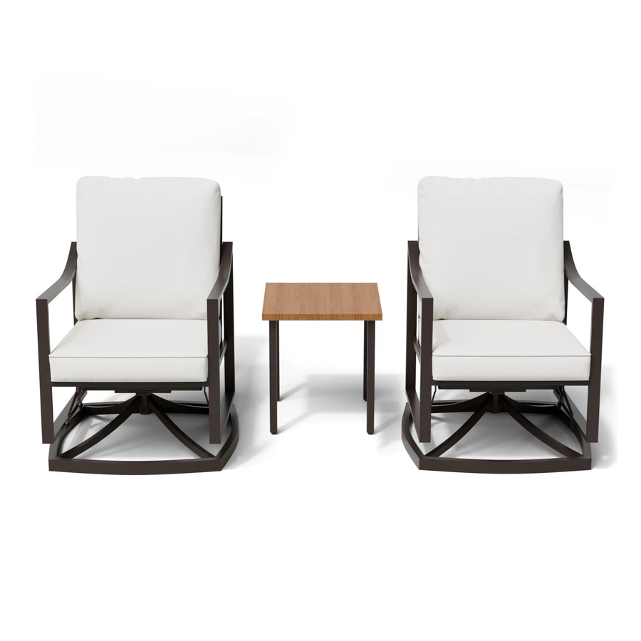 LAUSAINT HOME Outdoor Rocking Bistro Set, 3 Piece Patio Conversation Set with 4" Thick Cushions & Wood-Like Coffee Table, Oversized Rocking Chairs for Garden Porch Backyard (Beige