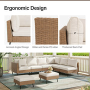 LAUSAINT HOME 8 Pieces Patio Conversation Set, Outdoor Sectional Wicker Sofa PE Rattan Furniture Set with Thick Cushions, Beige