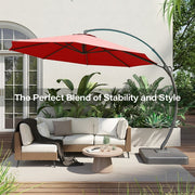 LAUSAINT HOME 12FT Deluxe Patio Umbrella with Base, Outdoor Large Hanging Cantilever Curvy Umbrella with 360°, Red